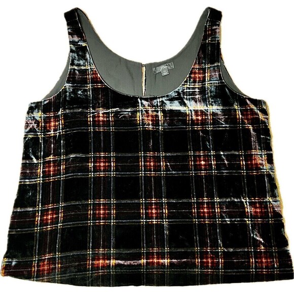 J. Crew Women's Velvet Preppy Goth Plaid‎ Academia Tank Top Plus Size 14 - Picture 2 of 12